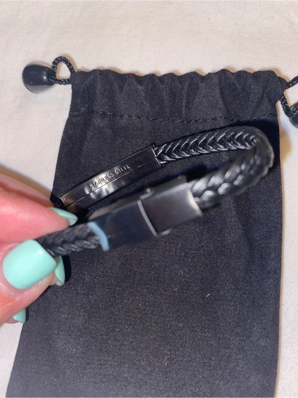 Men's Black Braided Leather ID Bracelet - Sleek Minimalist Style
